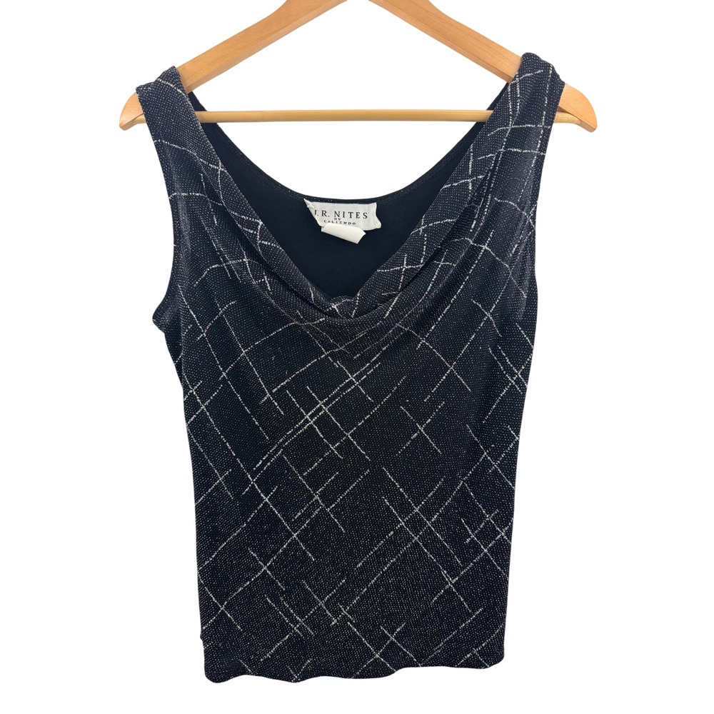 JR Nites by Caliendo Black Sparkle Cowl Neck Sleeveless Top Sz 12 Party Chic - Picture 1 of 5